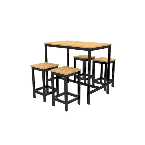 Zestaw Barowo -Jadalniany z Metalu i Drewna Litego Dębowego  Stół + 4 Taborety Model ZETS-2
